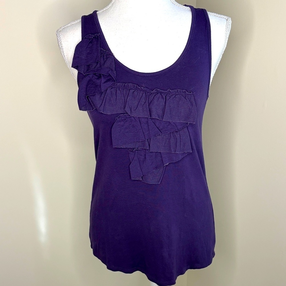 Lush Deep Purple Plum Tier Ruffle Tank Top. Medium